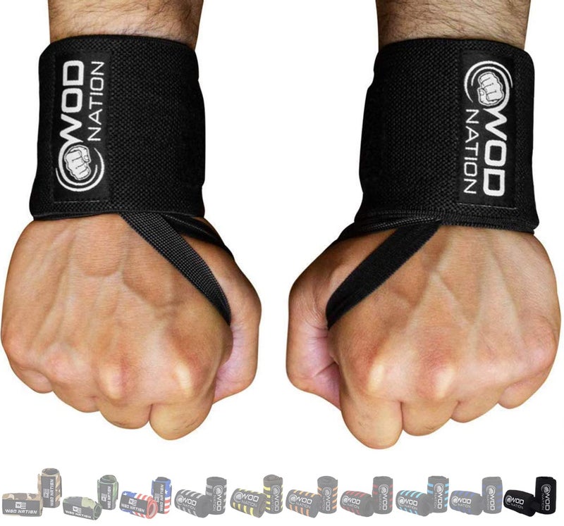 WOD Nation Wrist Wraps - Adjustable Thumb Loop for Gym Wrist Wraps - Secure Hook-and-Loop Closure for Lifting Straps - Powerlifting & Strength Training Support - 12 Inch, Black - Image 1